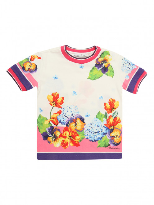 Хлопковая футболка с цветочным узором Dolce & Gabbana - Общий вид