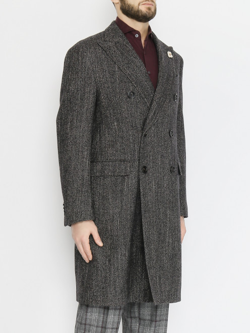 Двубортное пальто из шерсти с узором LARDINI - МодельВерхНиз
