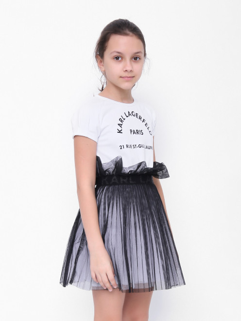 Платье из вискозы с юбкой из сетки Karl Lagerfeld - МодельВерхНиз