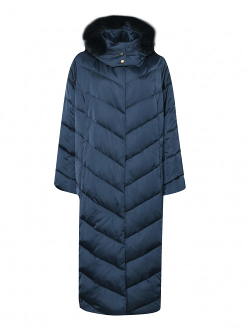 Стеганое пальто с капюшоном с отделкой из меха лисы Marina Rinaldi - Общий вид