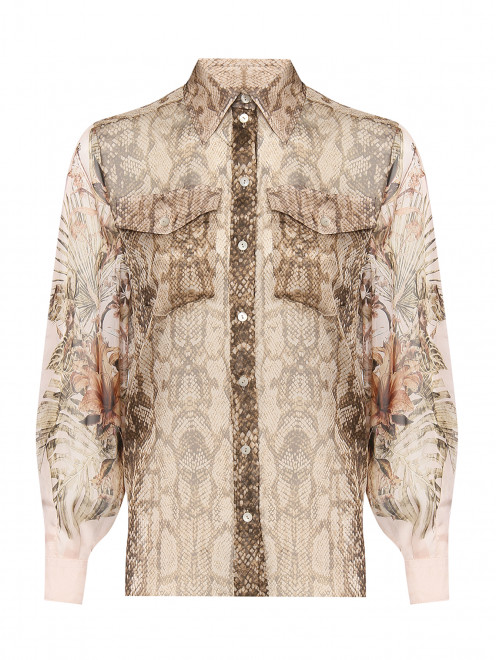 Блуза из шелка с узороом и карманами Alberta Ferretti - Общий вид
