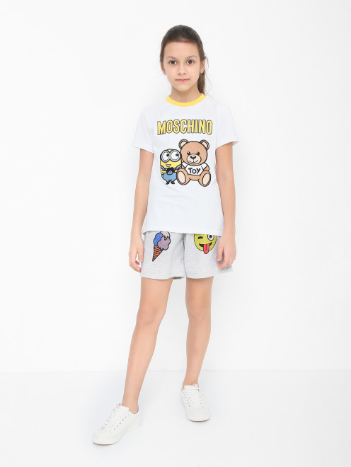 Хлопковая футболка с круглым воротом Moschino - МодельОбщийВид