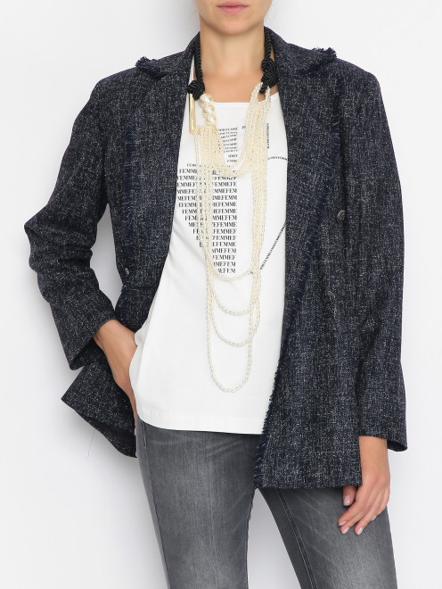 Многоярусное ожерелье из текстиля и жемчуга Marina Rinaldi - МодельВерхНиз