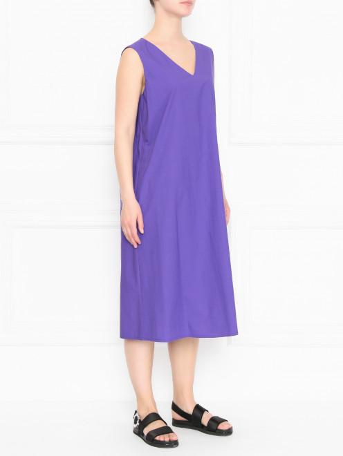 Платье из хлопка с V-образным вырезом Marina Rinaldi - МодельВерхНиз