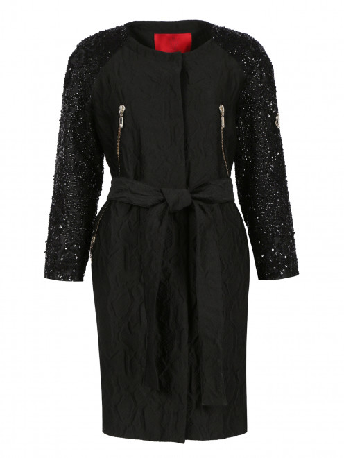 Легкое пальто с поясом, декорированное бисером и пайетками Moncler - Общий вид