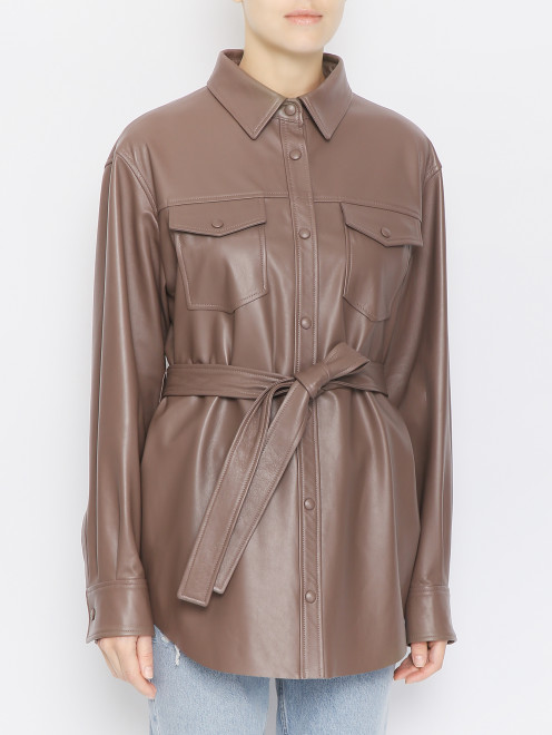 Куртка-рубашка из гладкой кожи с поясом BLANCHA - МодельВерхНиз
