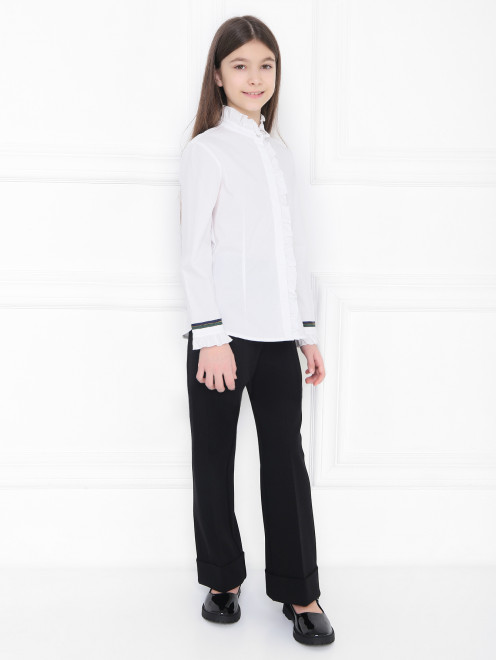 Блуза из хлопка с оборкой по планке Aletta Couture - МодельОбщийВид